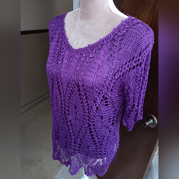 Vintage~ Purple Crochet Beaded Lined Blouse • Medium - Picture 10 of 12